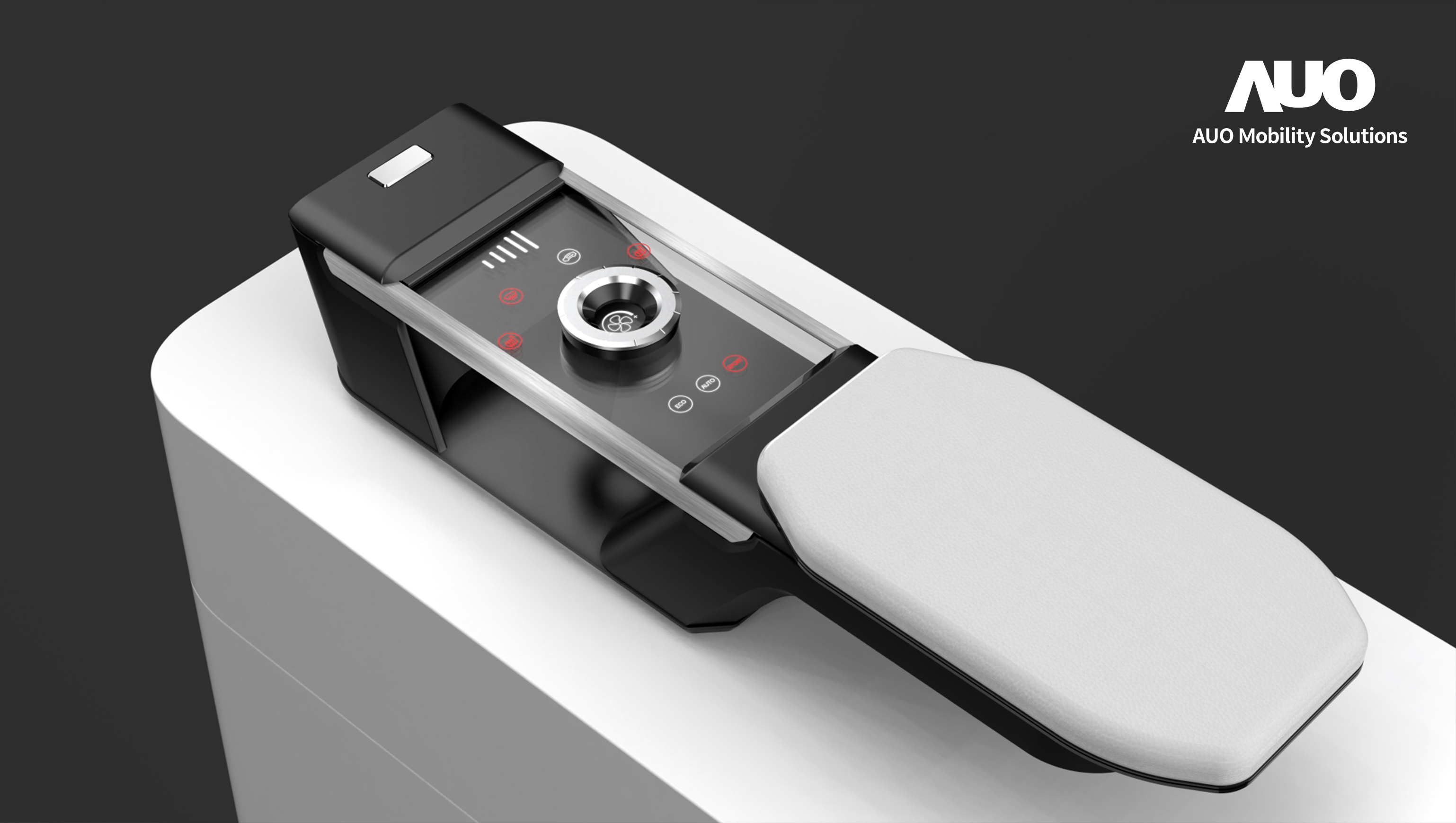 友達智慧移動全新發表INVISY隱形科技系列，CrystalSense Console以最簡約的機構設計，提供直覺控制的主動觸覺回饋與壓力感測，並且動態呈現、僅在需要時顯示，打造未來座艙的極致互動體驗。