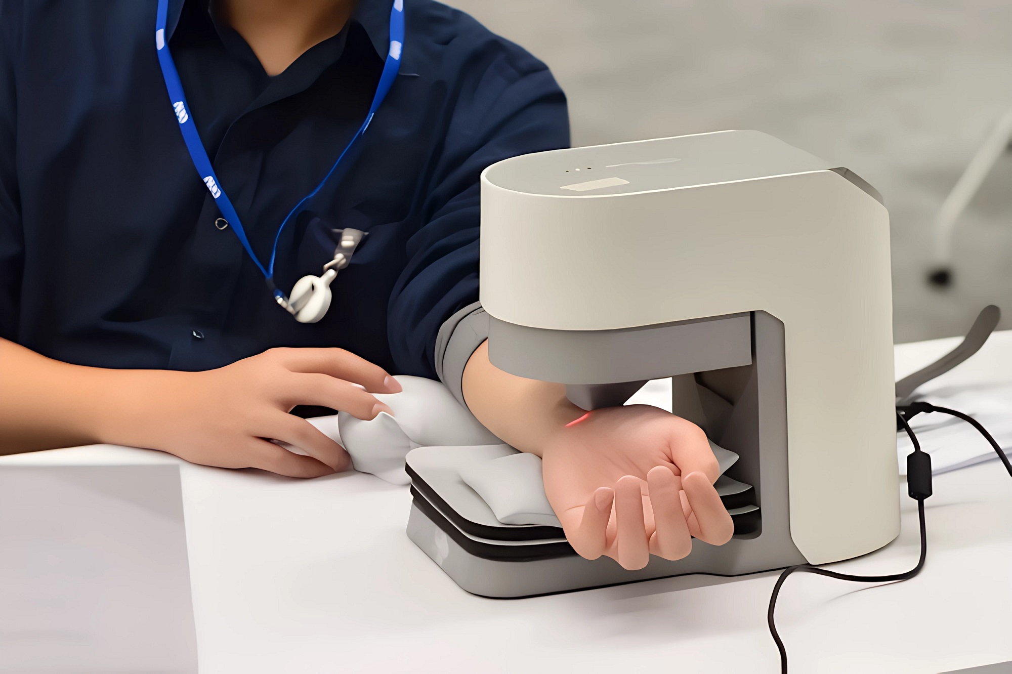 友達耘康中醫數位化檢測解決方案之脈象檢測系統採用高靈敏多點式壓力感測器，可真實還原「寸、關、尺」三部脈象量測結果