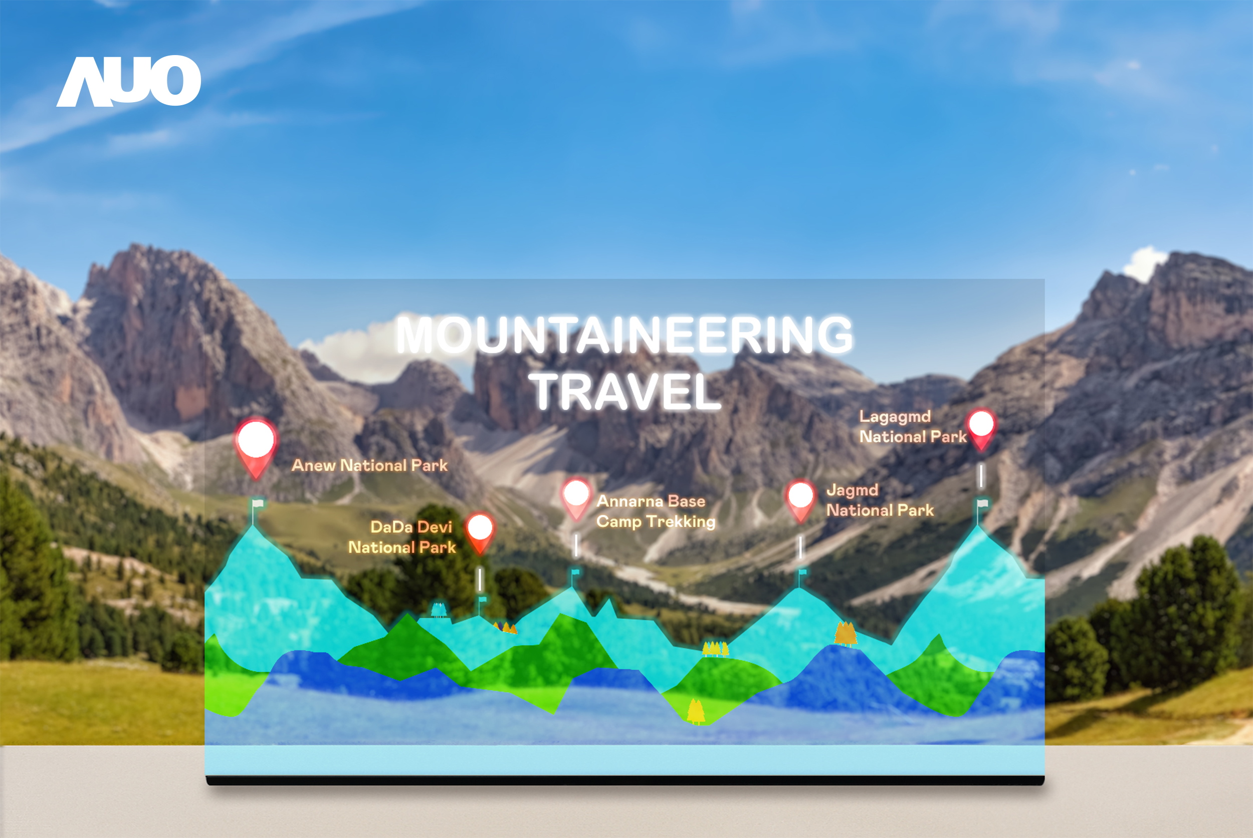 友達展示全球單片尺寸最大(*)42吋透明Micro LED顯示器拼接而成的「64吋透明Micro LED顯示器」，具備高透明度、1,000 nits高亮度、廣色域、採用三邊無邊框的無縫拼接等多重特色，呈現超高清、細膩畫質而不遮擋後方視覺，滿足層峰需求，可廣泛運用於零售、藝術展覽或商業空間等場域